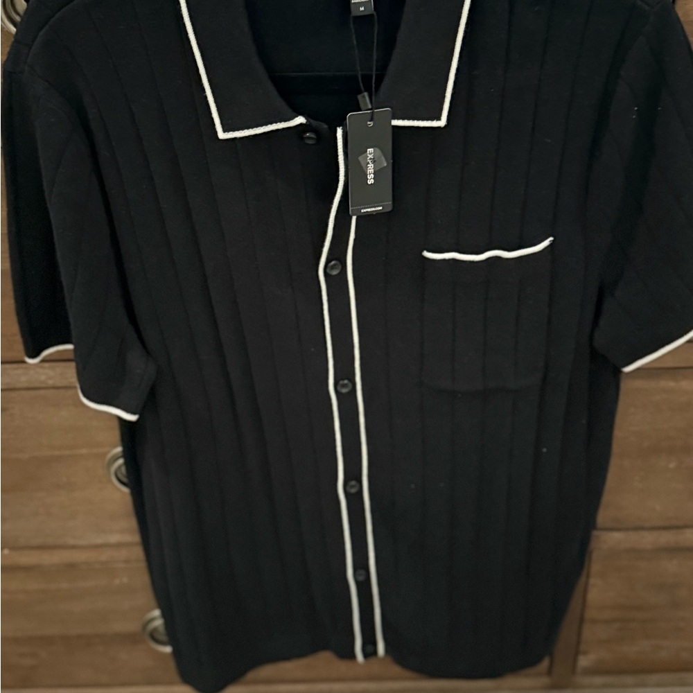 Express Black Short Sleeve Shirt with White Trim